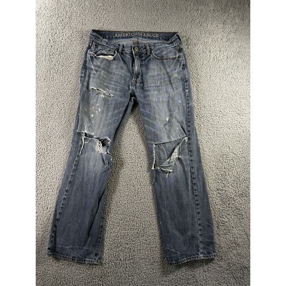 American Eagle Jeans Men 31 Orginal Boot Cut Distressed‎ Paint Grunge - Picture 1 of 9